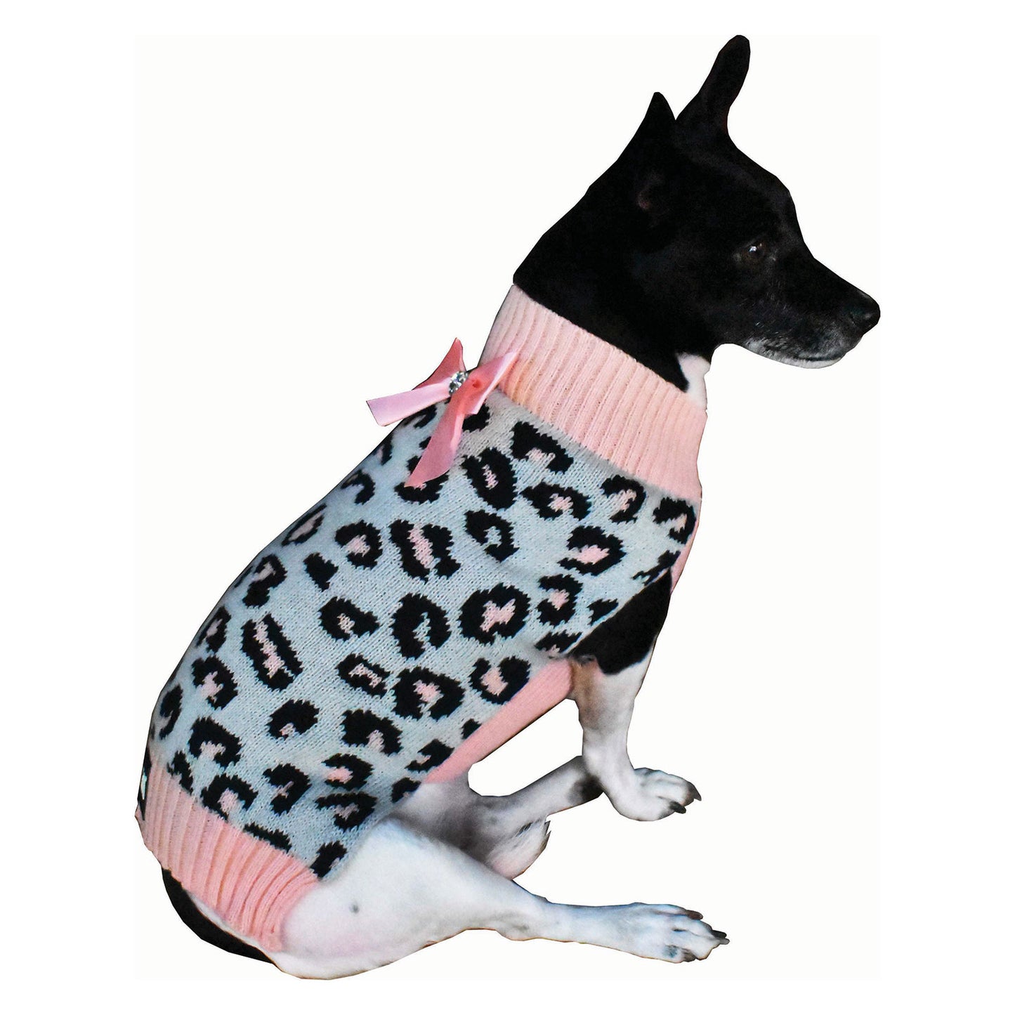 ZeeZ – Knitted Dog Sweater – Grey/Pink Leopard