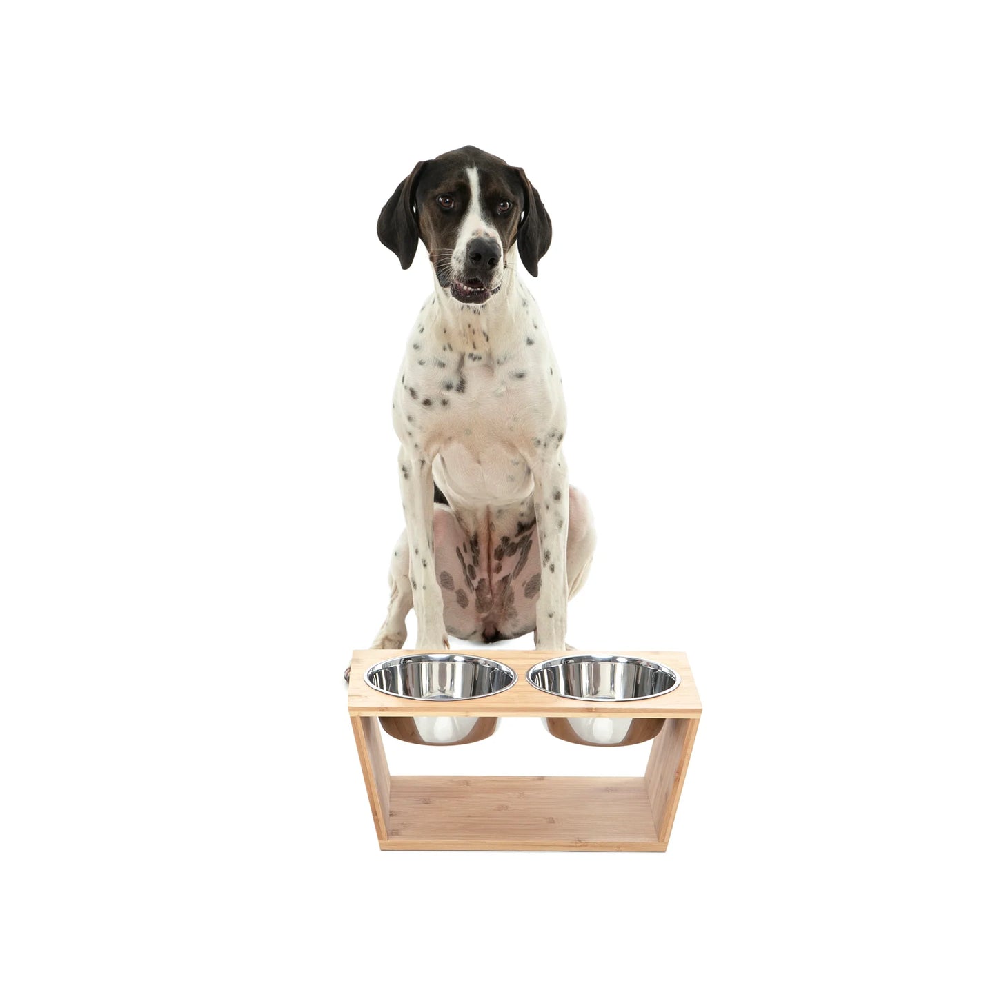 Charlie’s – Bamboo Dog Feeder With Stainless Steel Bowls – Natural