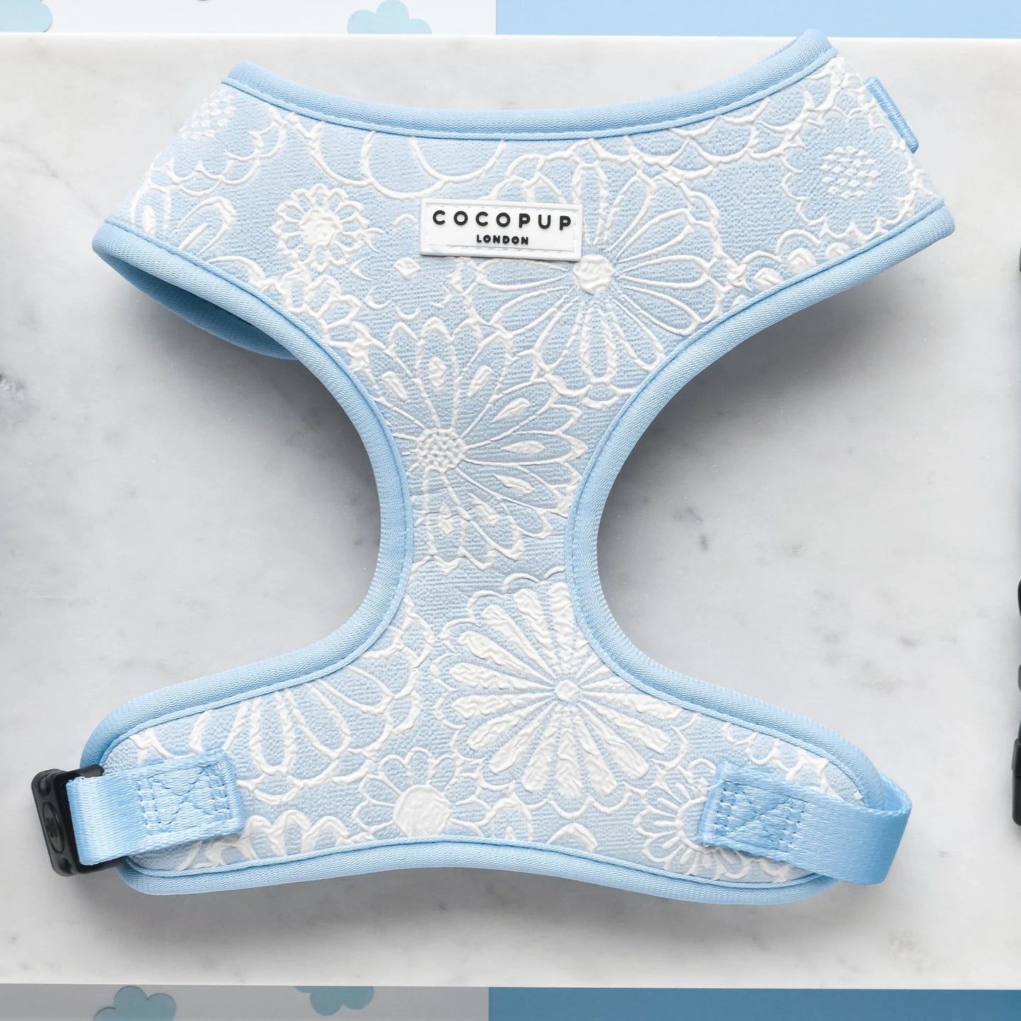 Cocopup London – LUXE Adjustable Neck Harness – Baby Blue Flower