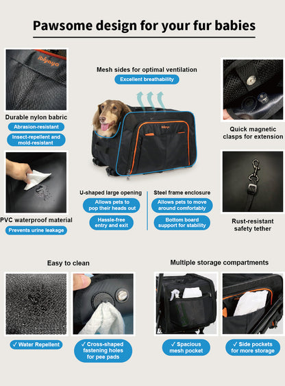 Ibiyaya JetPaw: Expandable in-cabin pet backpack - Obsidian/Orange