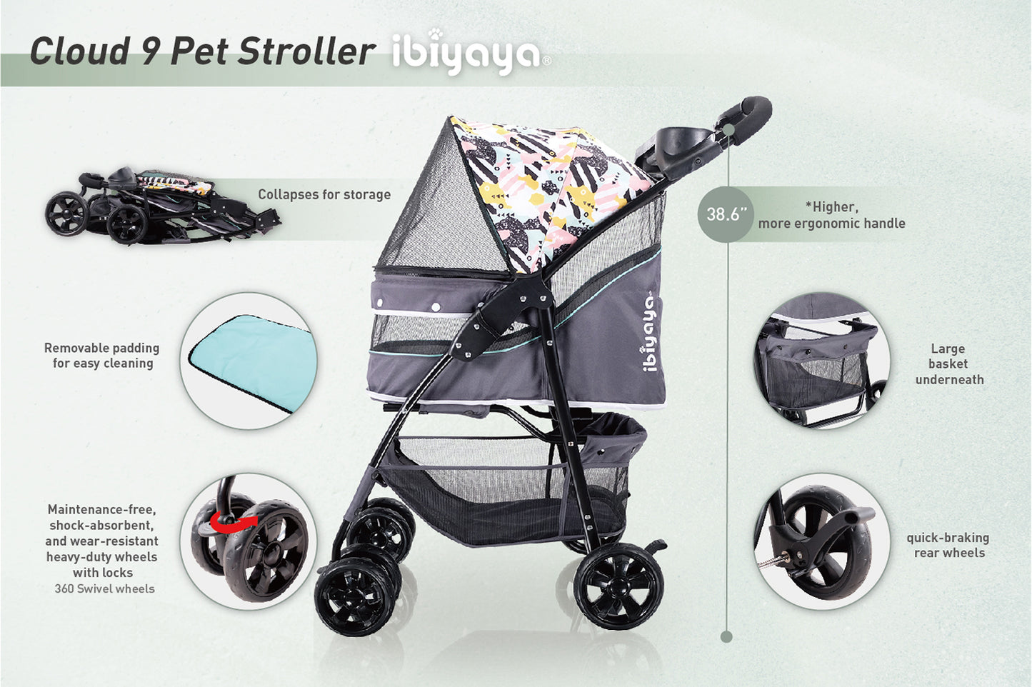 Ibiyaya Cloud 9 Pet Stroller for Cats & Dogs up to 20kg