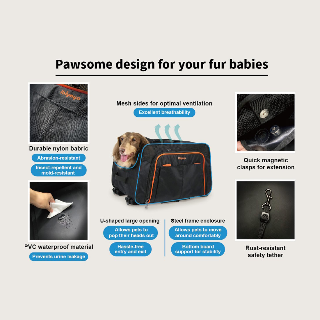 Ibiyaya JetPaw:3-in-1 Pet Stroller with Removable Airline-Approved Carrier