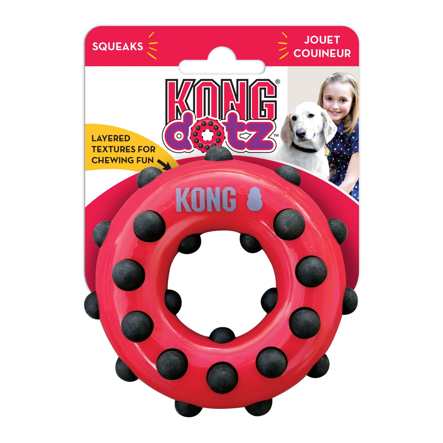 KONG - Textured - Dotz Circle & Dotz Triangle Shaped Rubber Squeaker Dog Toy