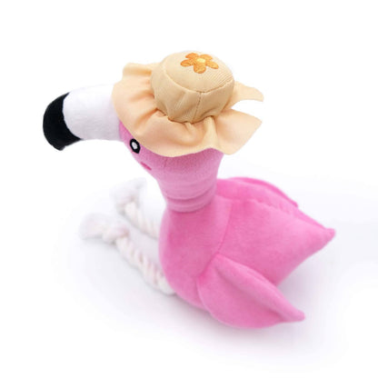 Zippy Paws Playful Pal Plush Squeaker Rope Dog Toy - Freya the Flamingo