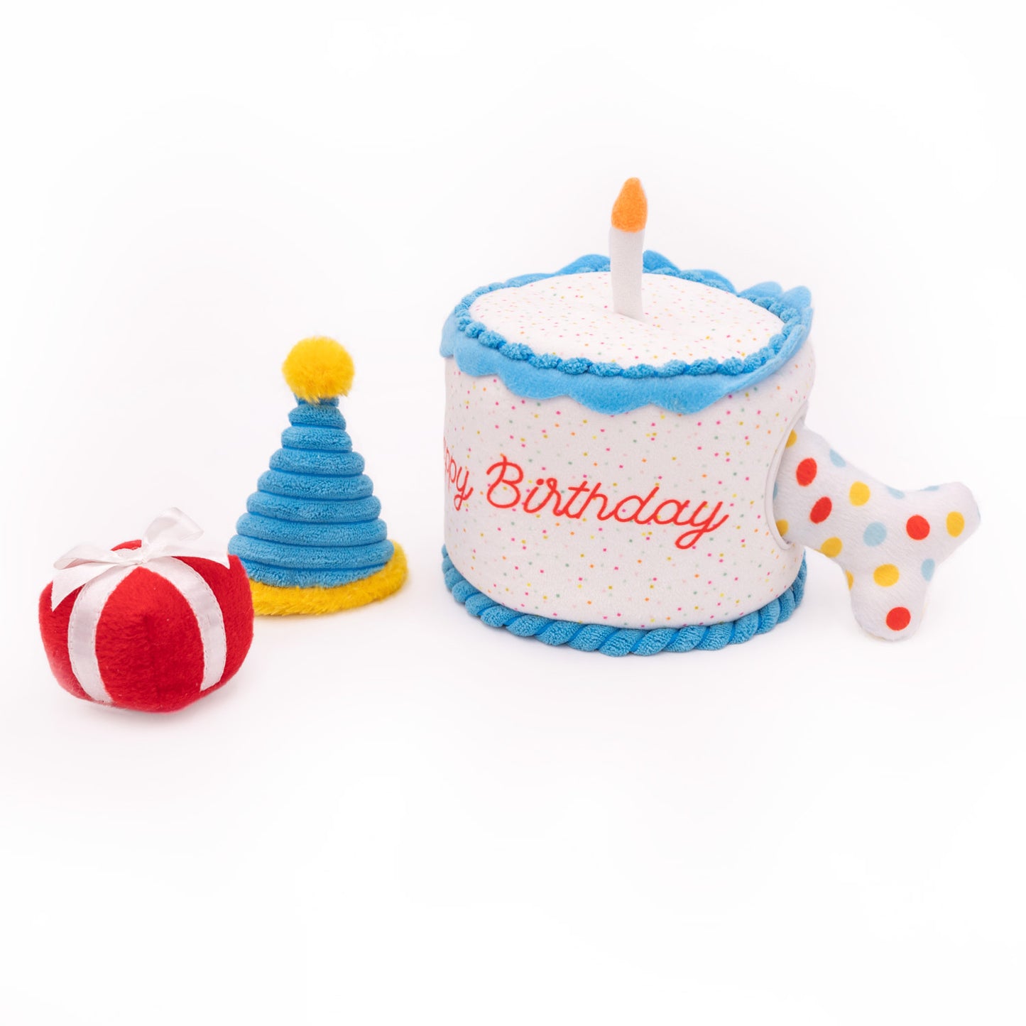 Zippy Paws Zippy Burrow Squeaker Dog Toy - Birthday Cake with 3 Miniz Toys