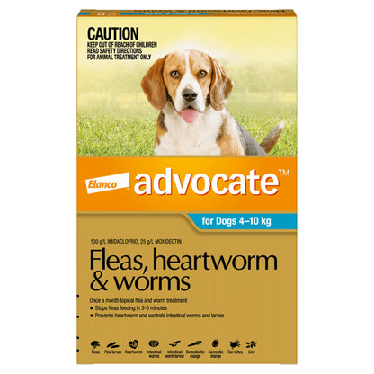 Advocate – For Dogs – Fleas, Heartworm & Worms – 6 Tubes