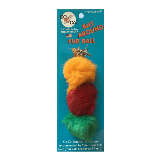 Go Cat Bat Arounds Fluffy Cat Toy in Assorted Colours - Pack of 3