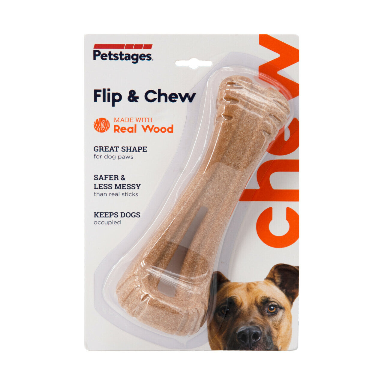 Petstages Dogwood Flip & Chew Real Wood Textured Dog Bone - Medium