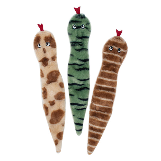 Zippy Paws Skinny Peltz Plush No- Stuffing Squeaker Dog Toy - Desert Snakes 3- Pack